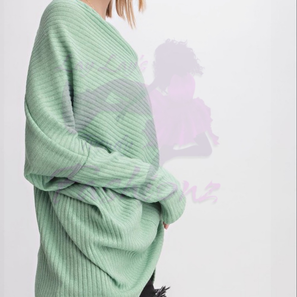 Textured Cowl Off the Shoulder Top- SAGE - Picture 7 of 8